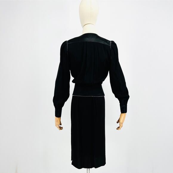 Vintage 80s Richard Warren Petites Black Rhinestone Peplum Top Wrap Skirt - Picture 5 of 10